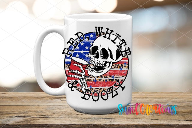 a white coffee mug with a skull on it