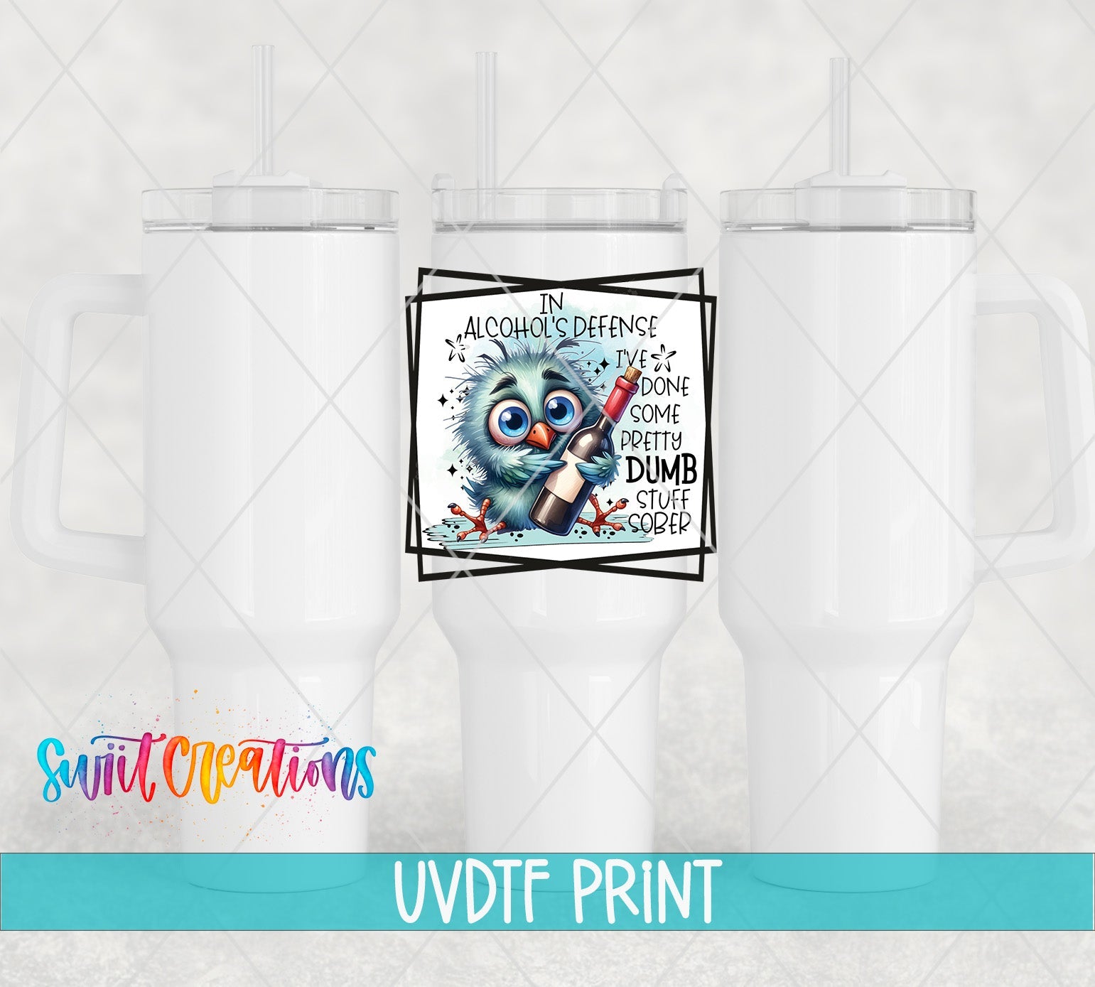 a white tumbler with a picture of an owl on it
