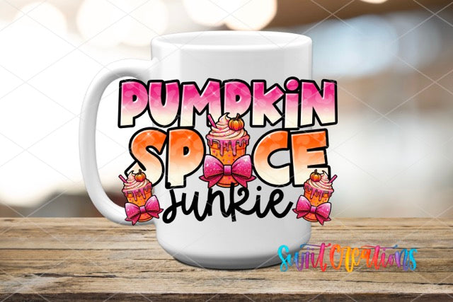 a white coffee mug with the words pumpkin spice sunrise on it
