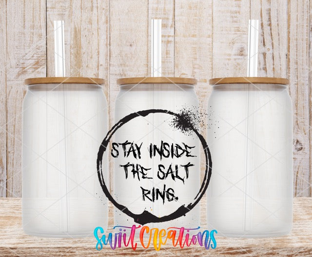 two white containers with black ink on them and the words stay inside the salt ring
