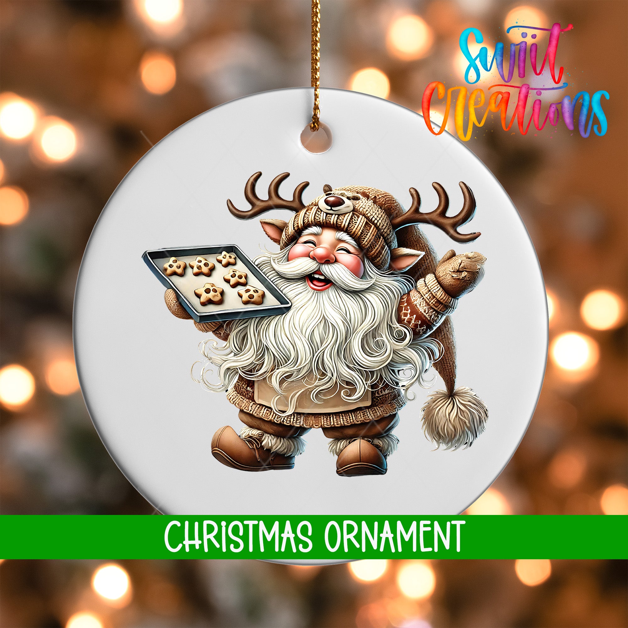 Santa Claus ornament with a tray of cookies