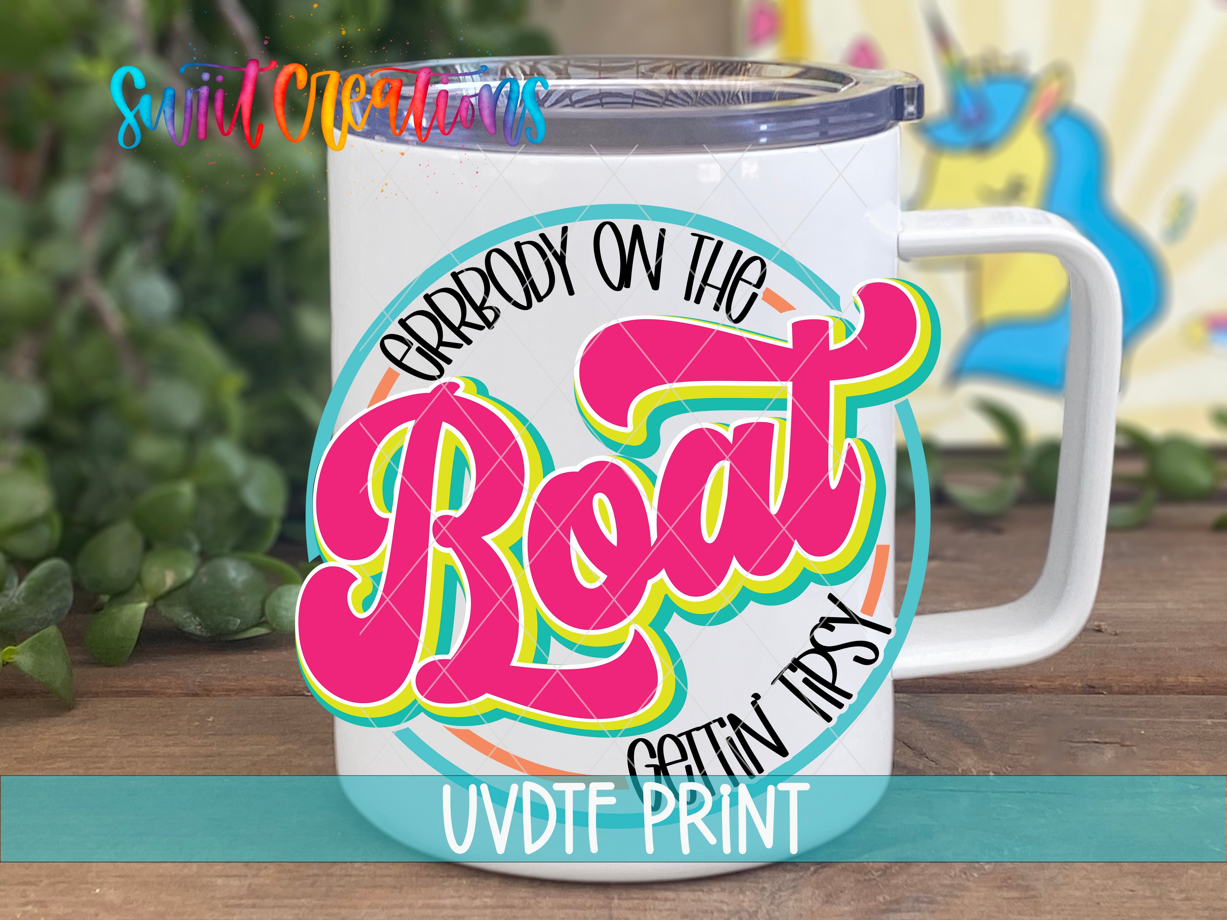 a white coffee mug with the words boat on it
