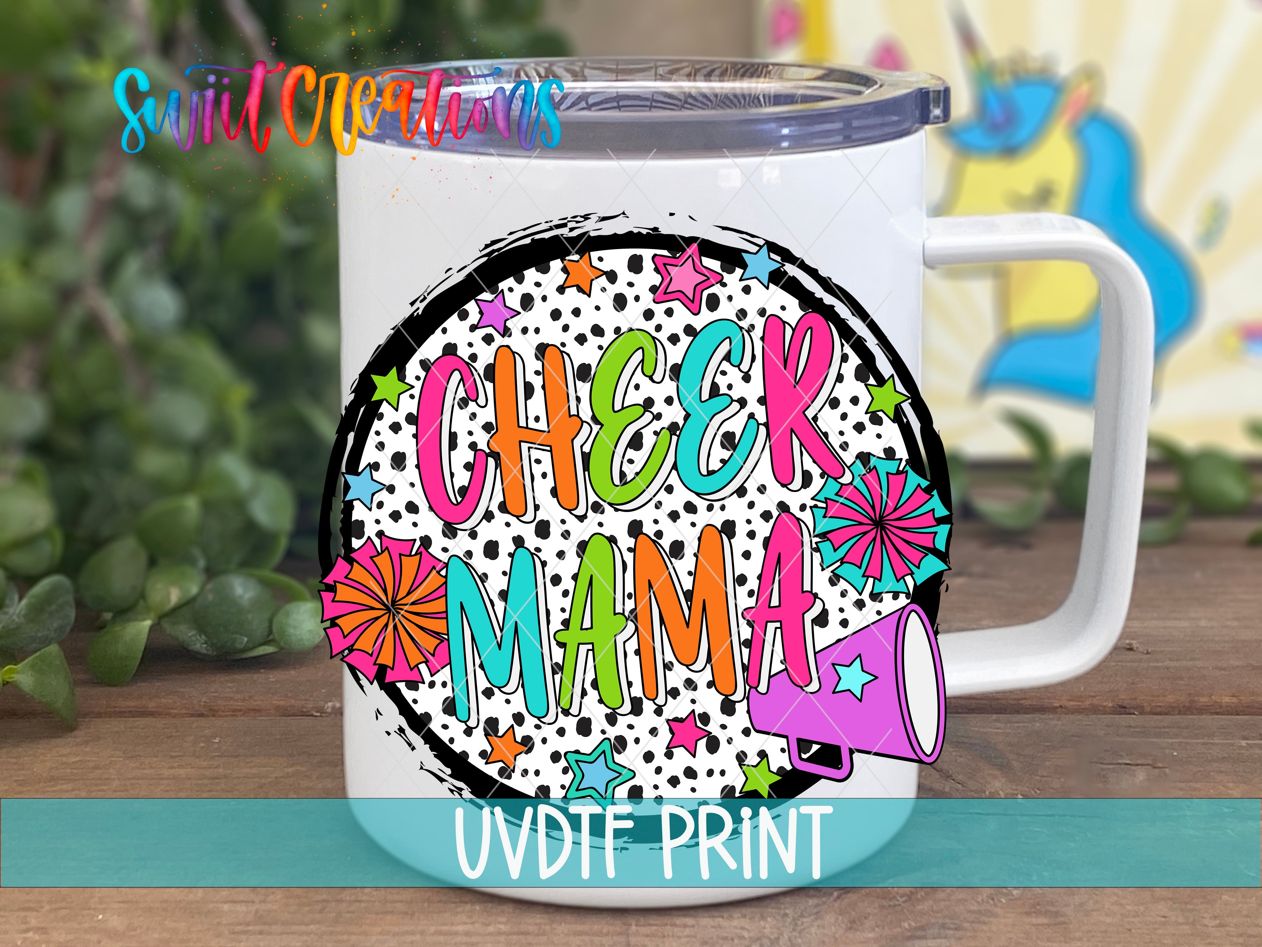 a white coffee mug with the words cheer mama on it