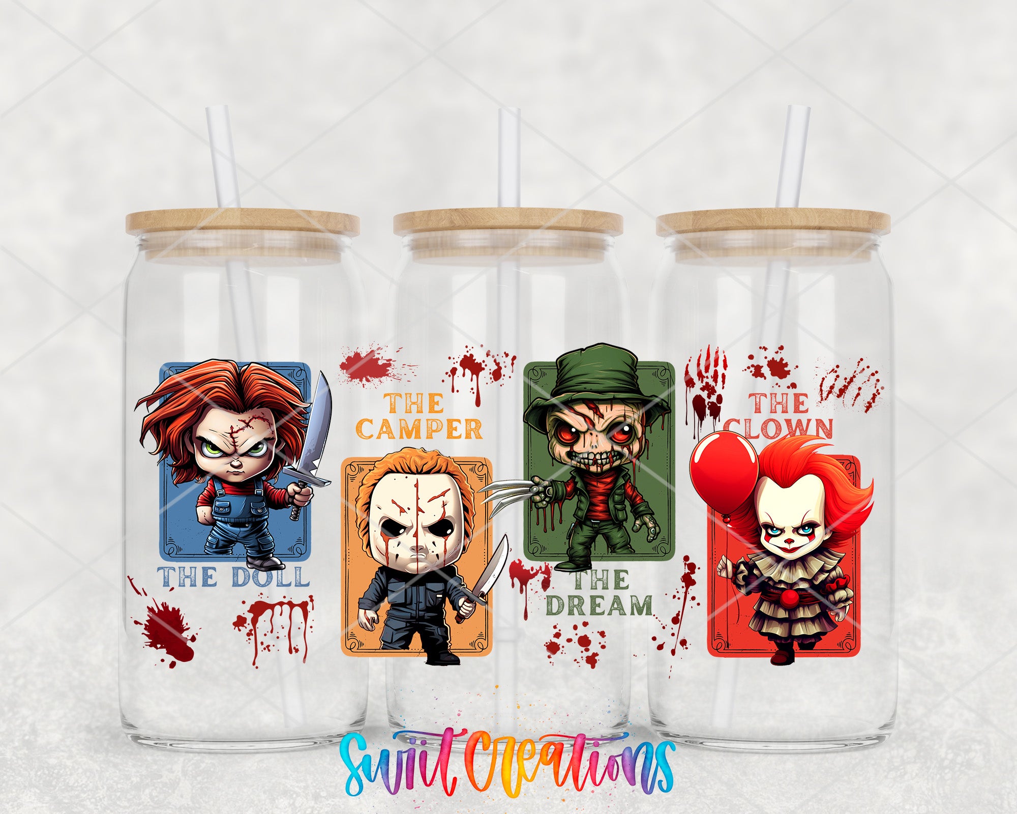 a set of three halloween themed mason jars