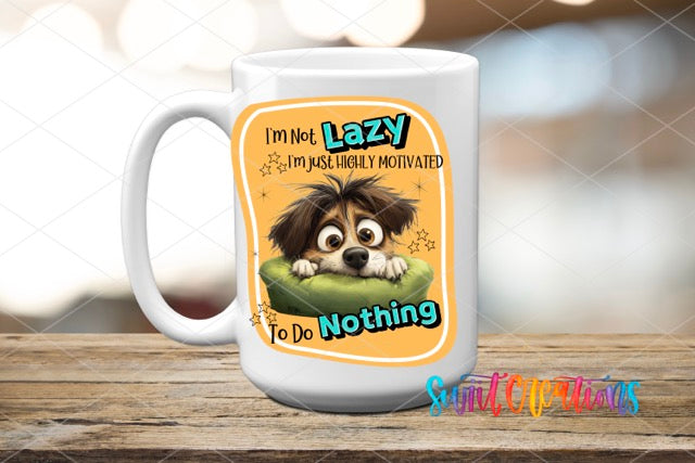 a coffee mug with a dog on it