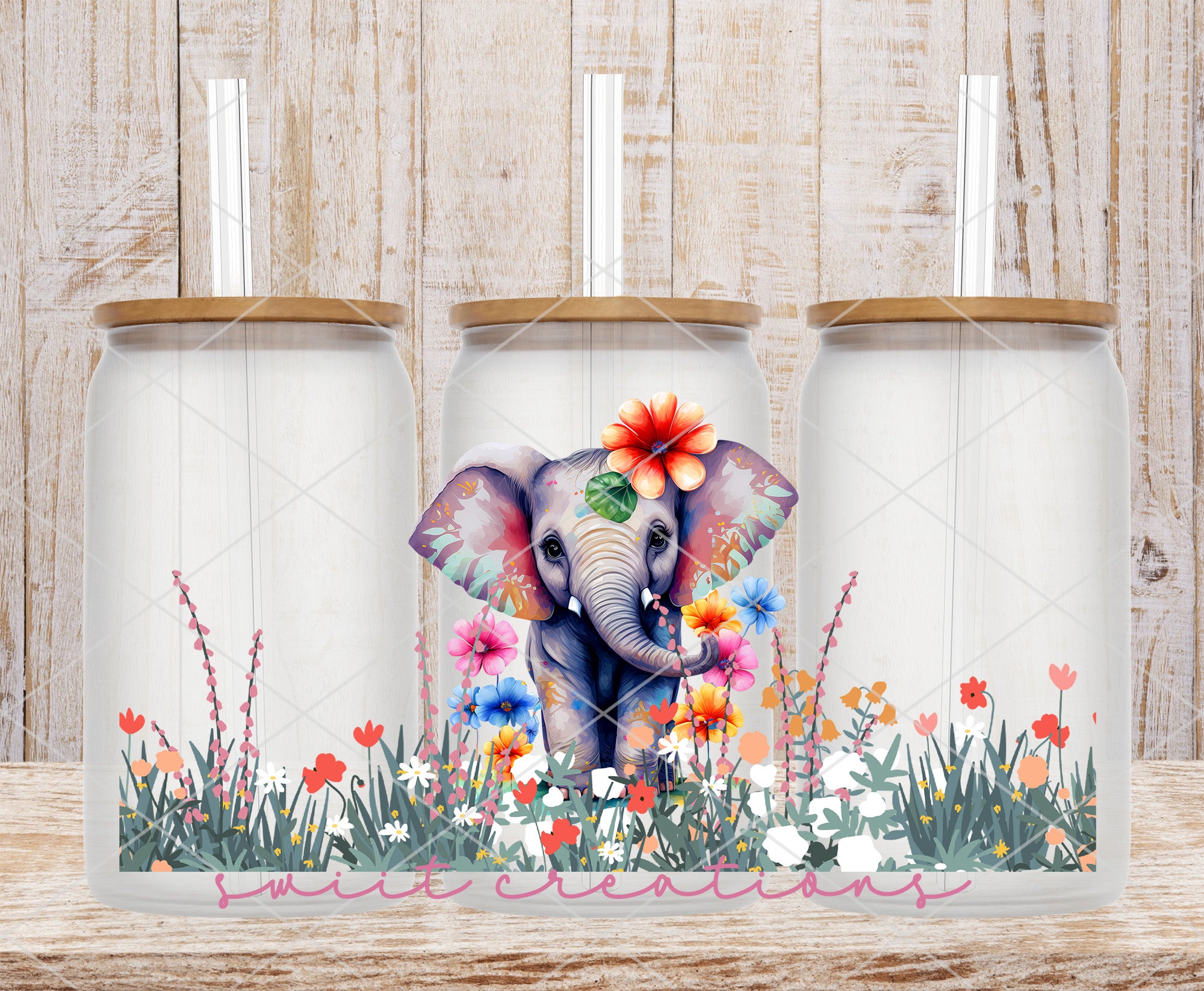 a picture of an elephant with flowers on it