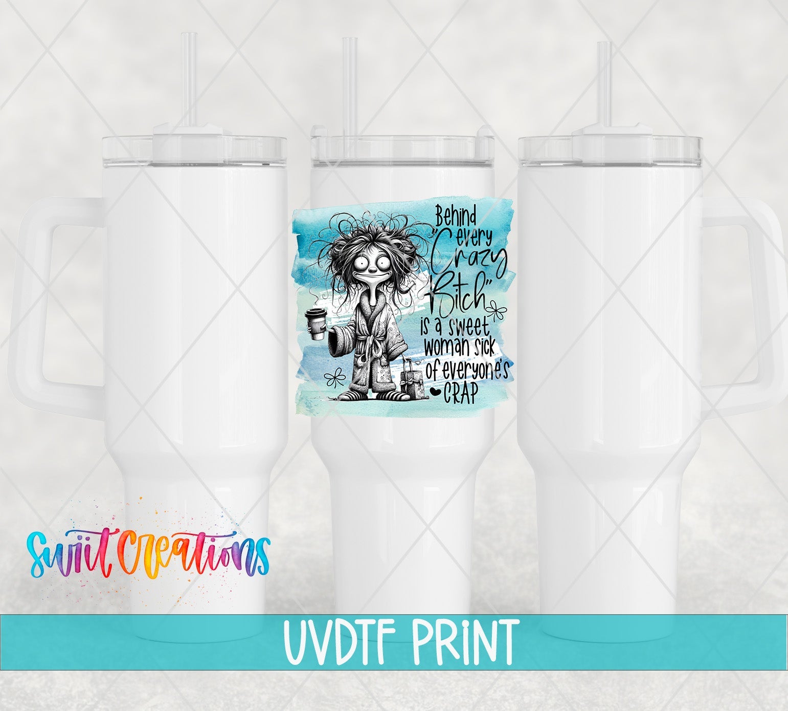 a set of three tumbles with a cartoon character on them