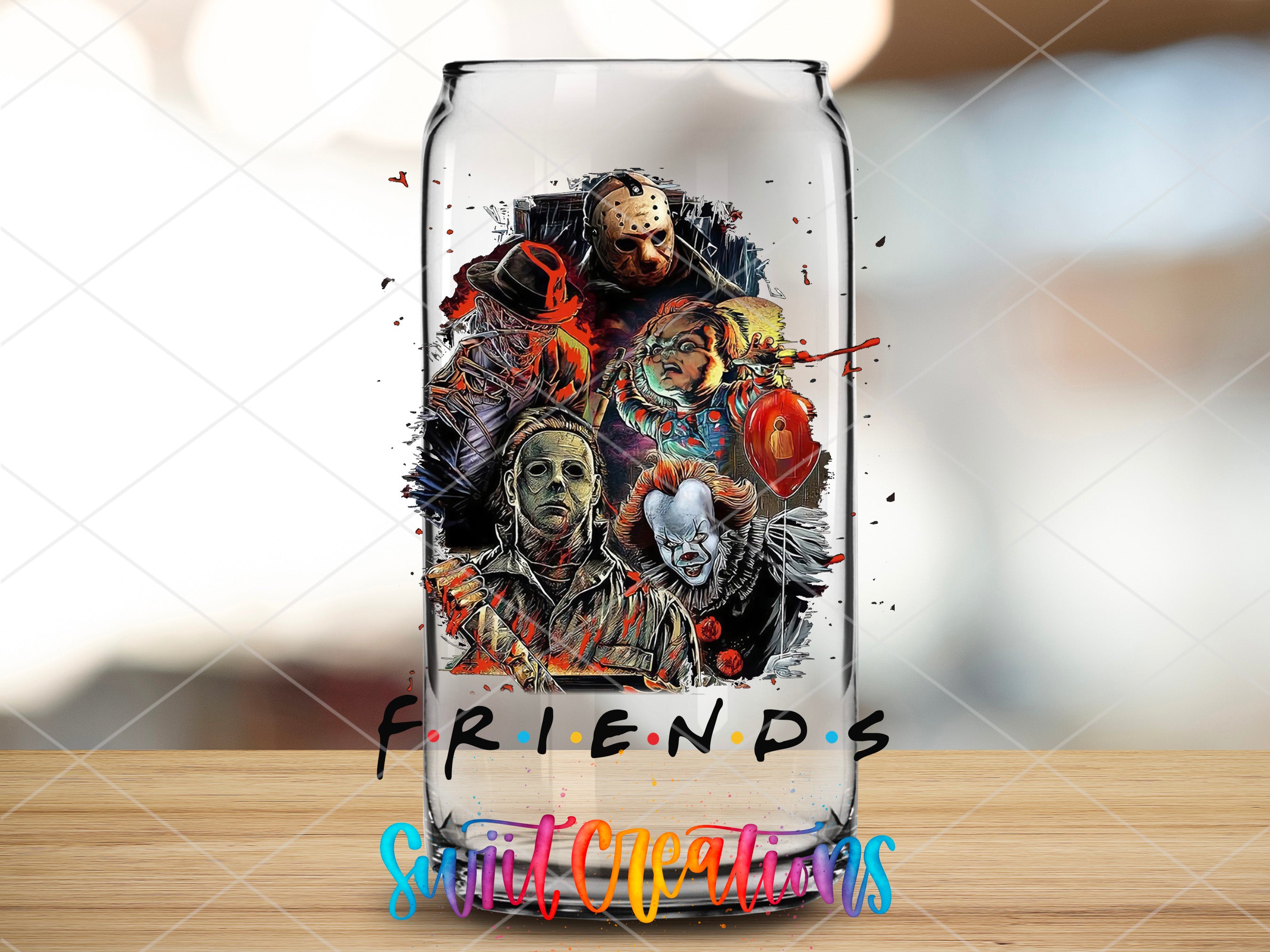 a glass jar with a picture of a group of people in it