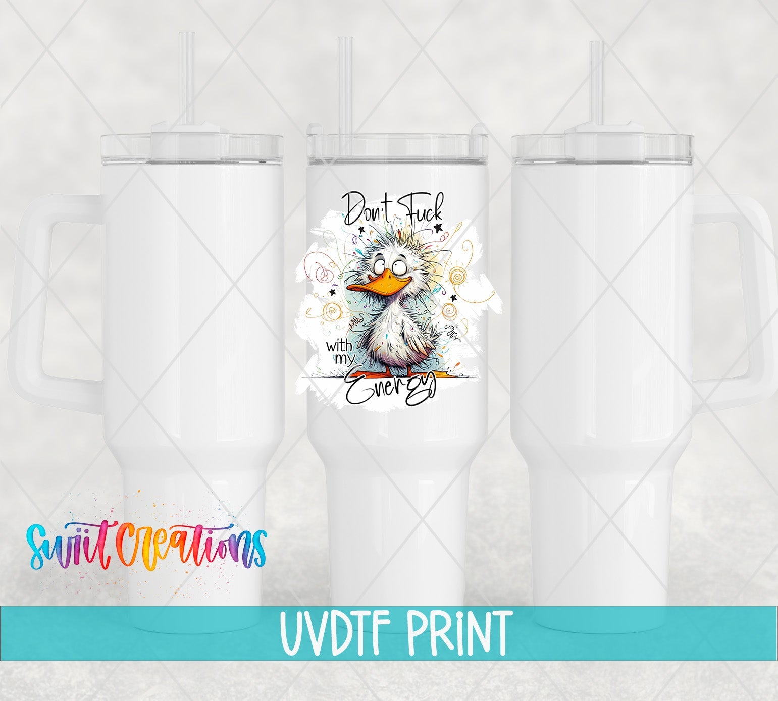 a white tumbler with a picture of an eagle on it