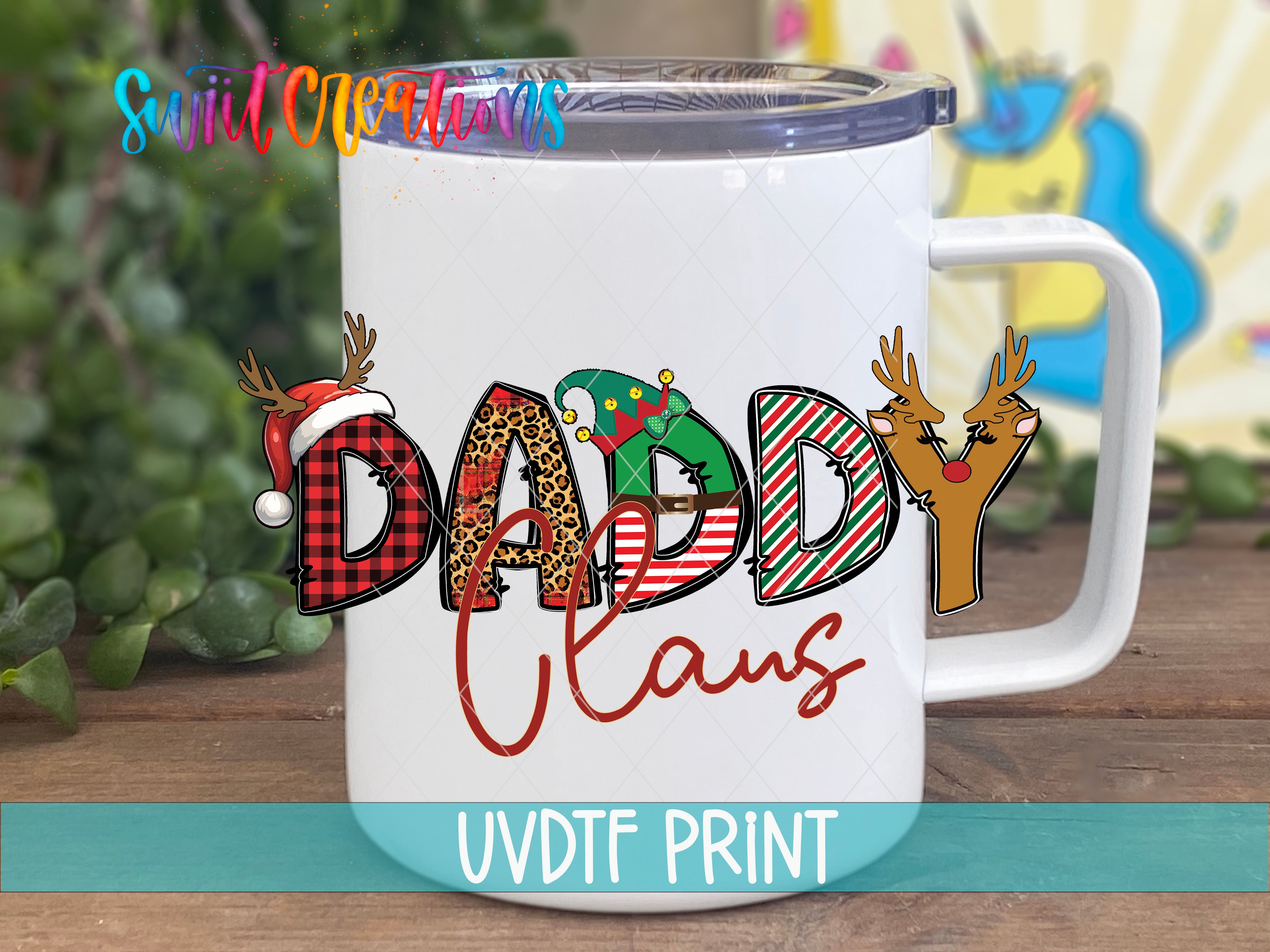 a white coffee mug with the words daddy claus on it
