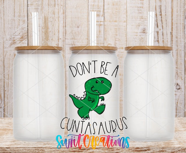 two personalized tumbles with a dinosaur on them