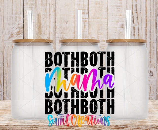 two white containers with colorful lettering on them