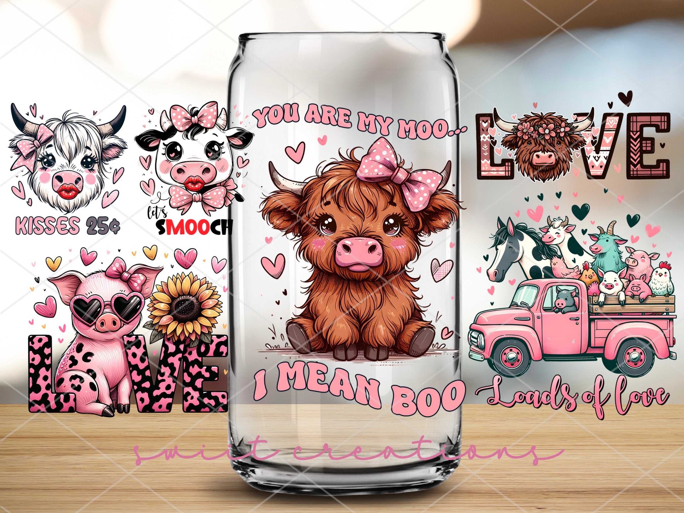 a glass with a picture of a cow on it