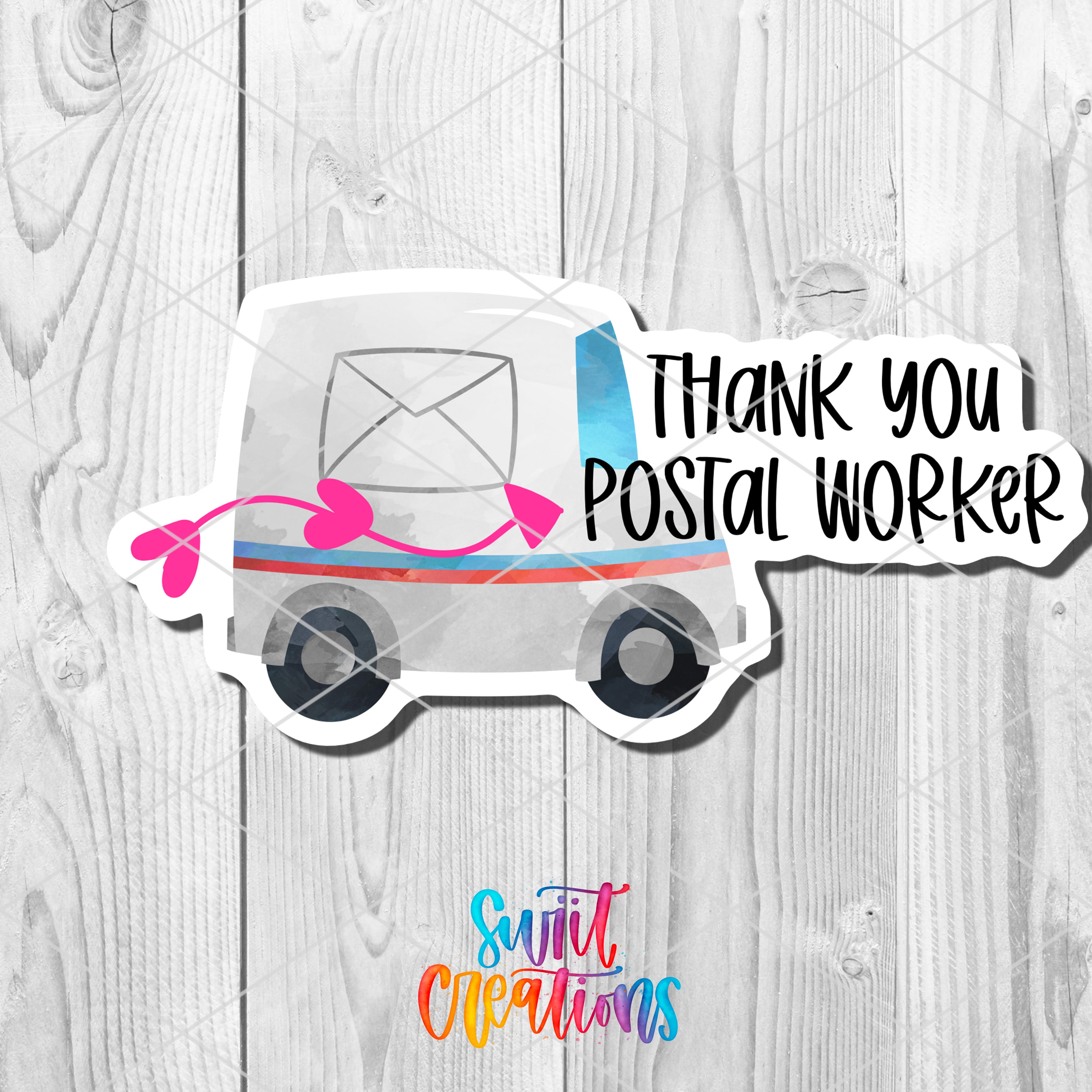 a sticker that says thank you postal worker