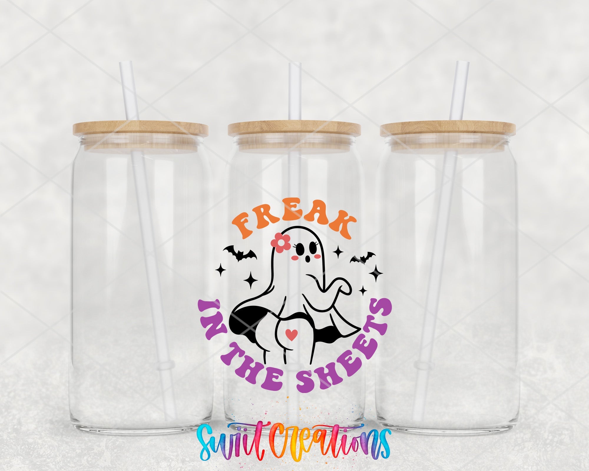 two plastic cups with straws in front of a white background