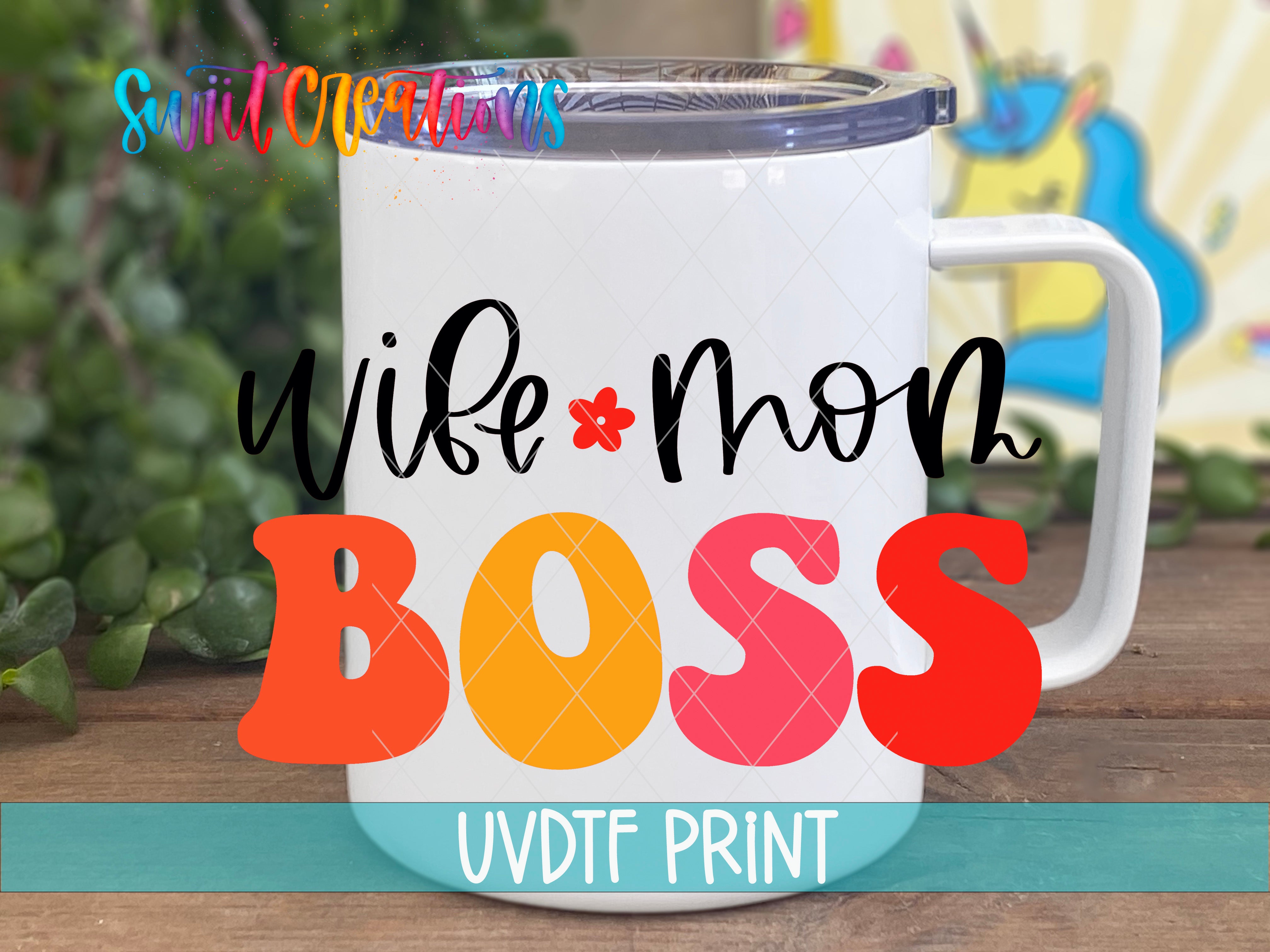 a white coffee mug with the words wife boss on it