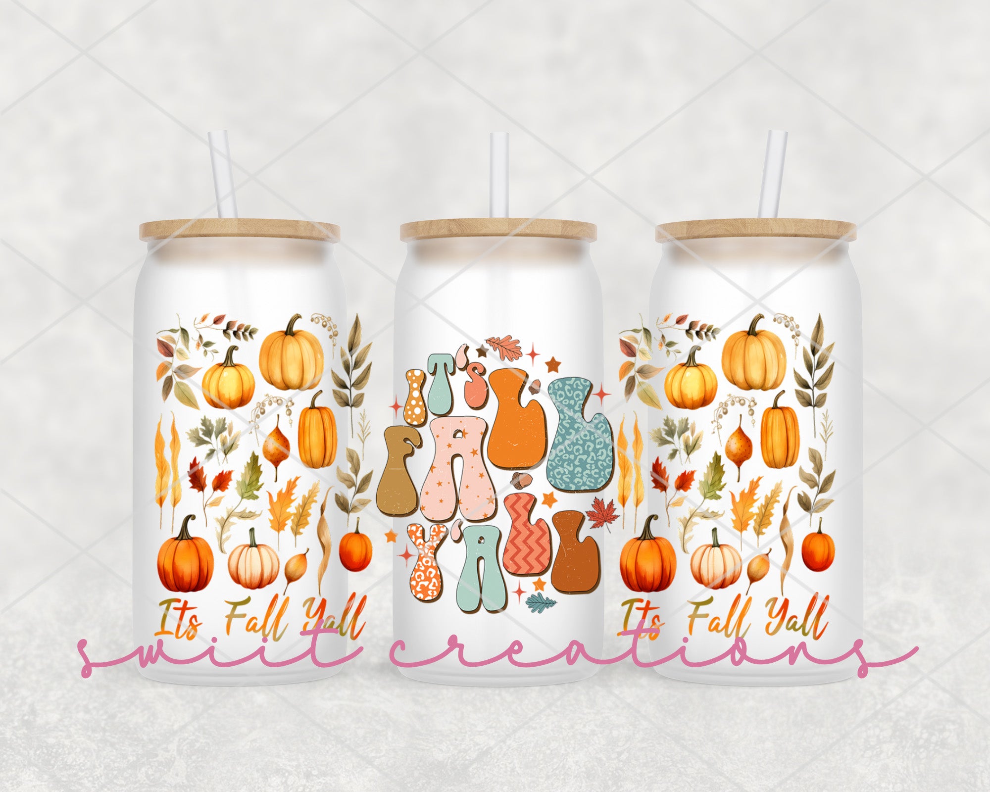 a set of three tumbles with fall stickers on them