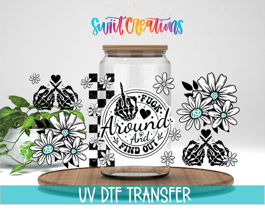FAFO Floral UV DTF Transfer Tumbler Wrap | Funny Skeleton Hand Daisy Cup Decal | DTF250 - Swiit Creations