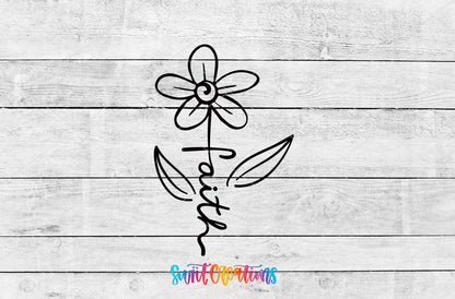 Faith Flower UV DTF transfer artwork on a gray wood background