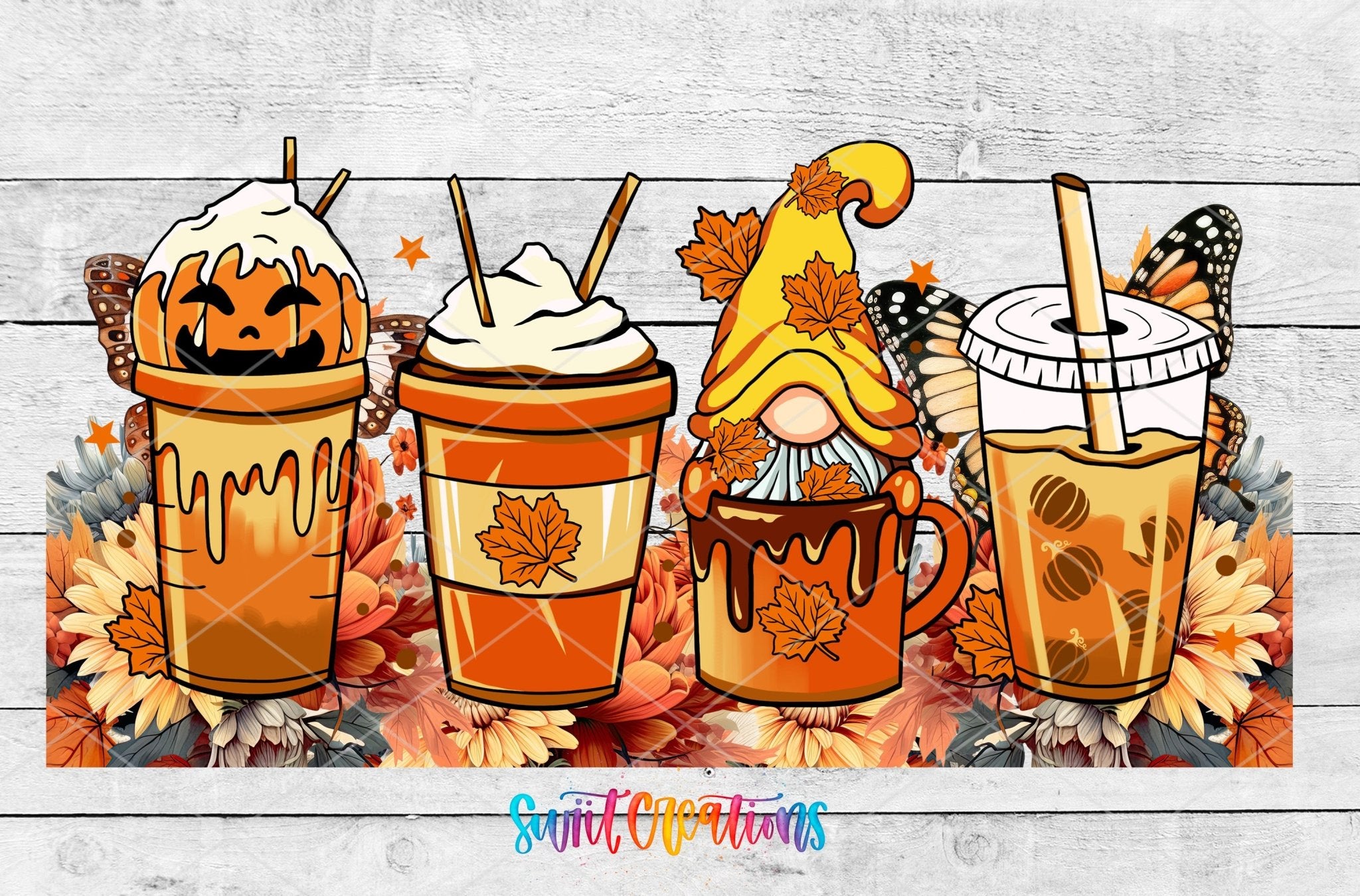 Fall Coffee Gnome UV DTF Transfer Tumbler Wrap | Pumpkin Spice Autumn | DTF145 - Swiit Creations