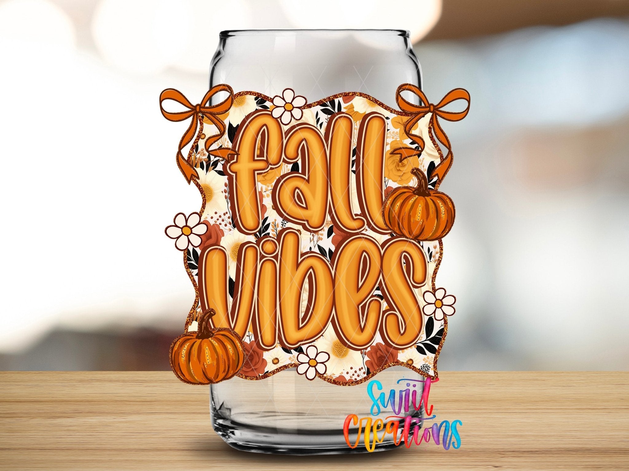 Fall Vibes UV DTF Decal | Pumpkin Floral Autumn Tumbler Wrap | UV1547 - Swiit Creations