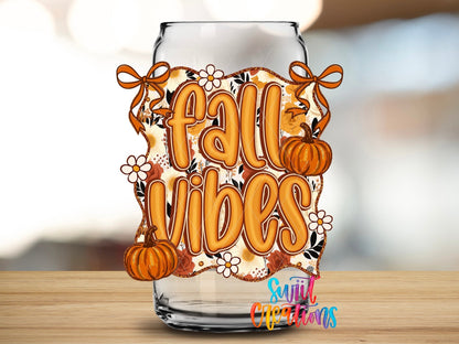 Fall Vibes UV DTF Decal | Pumpkin Floral Autumn Tumbler Wrap | UV1547 - Swiit Creations