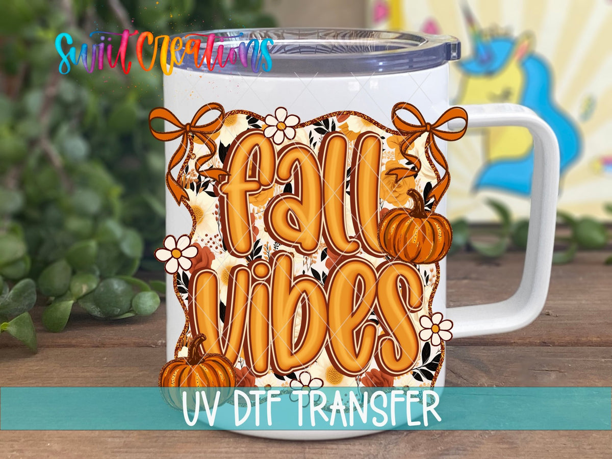 Fall Vibes UV DTF Decal | Pumpkin Floral Autumn Tumbler Wrap | UV1547 - Swiit Creations
