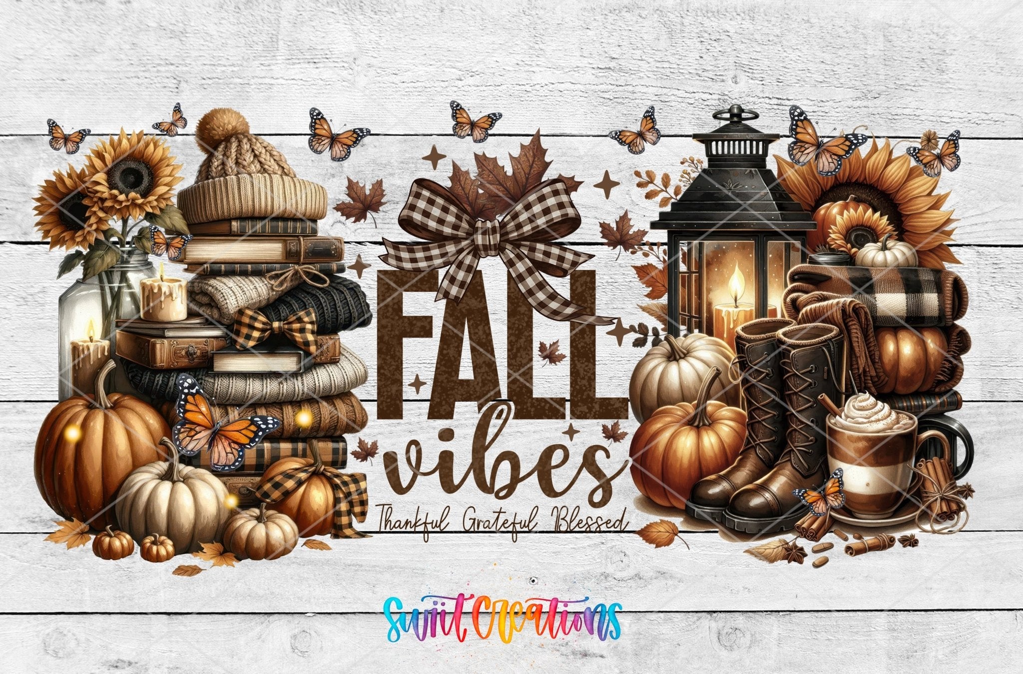 Fall Vibes UV DTF Transfer Tumbler Wrap | Pumpkin Cozy Autumn Cup Decal | DTF301 - Swiit Creations