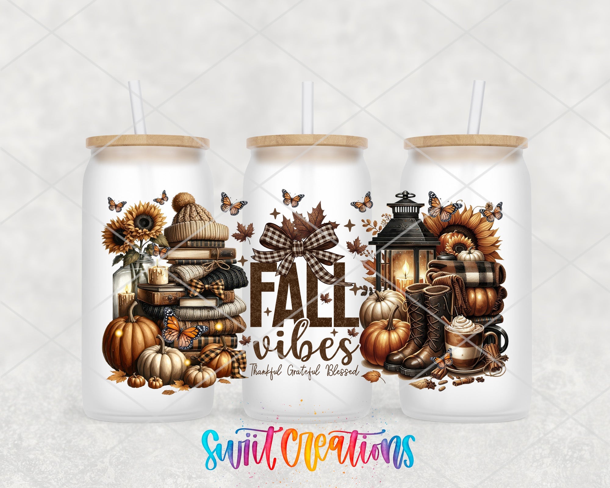 Fall Vibes UV DTF Transfer Tumbler Wrap | Pumpkin Cozy Autumn Cup Decal | DTF301 - Swiit Creations
