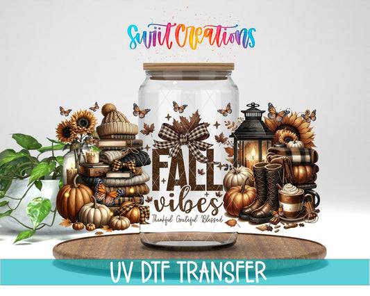 Fall Vibes UV DTF Transfer Tumbler Wrap | Pumpkin Cozy Autumn Cup Decal | DTF301 - Swiit Creations