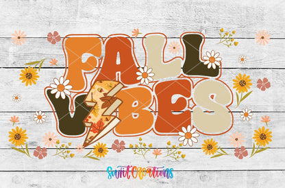Fall Vibes UV DTF full wrap artwork on a white wood background