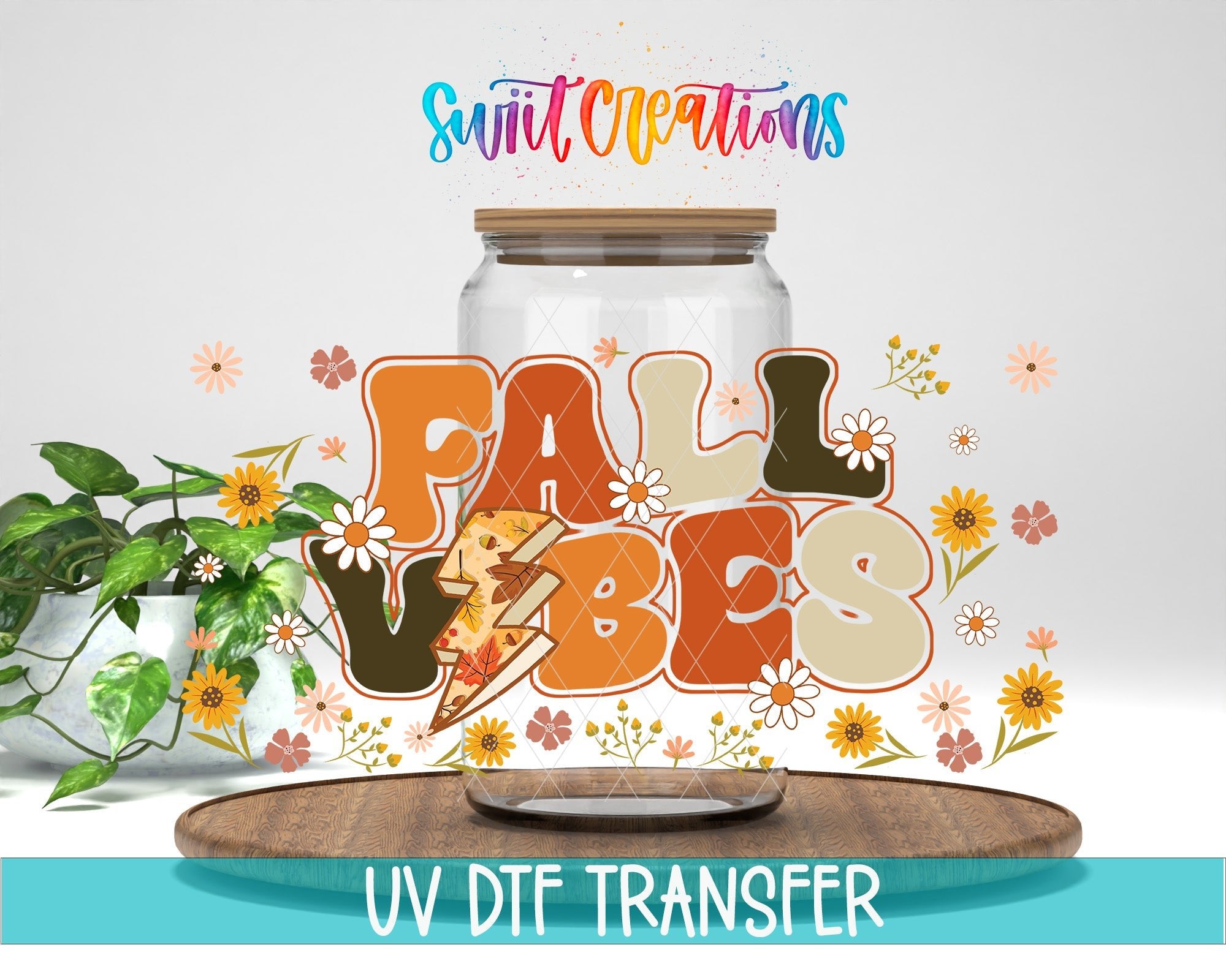 Fall Vibes UV DTF Transfer Tumbler Wrap | Retro Floral Autumn | DTF150 - Swiit Creations