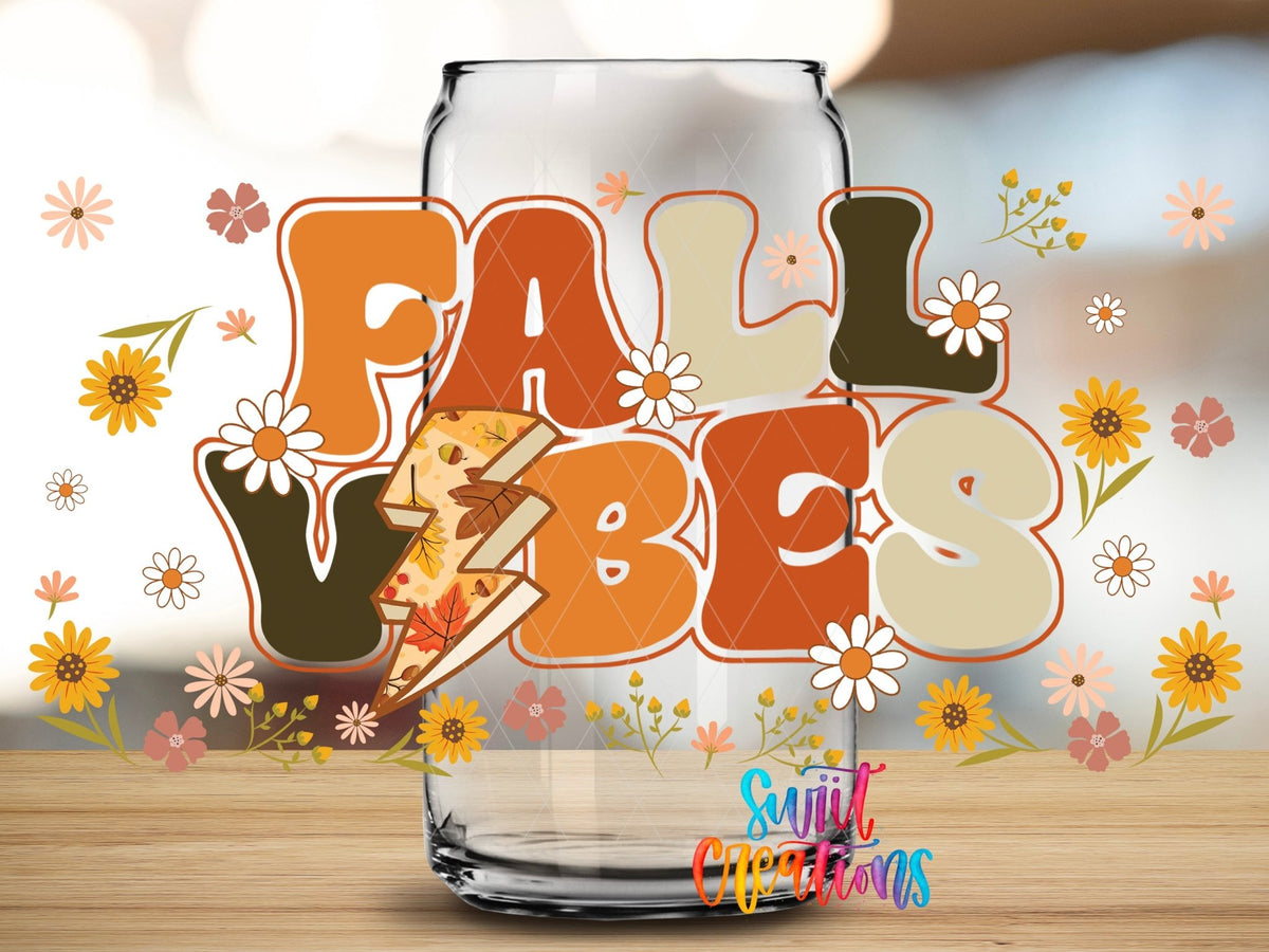 Fall Vibes UV DTF Transfer Tumbler Wrap | Retro Floral Autumn | DTF150 - Swiit Creations