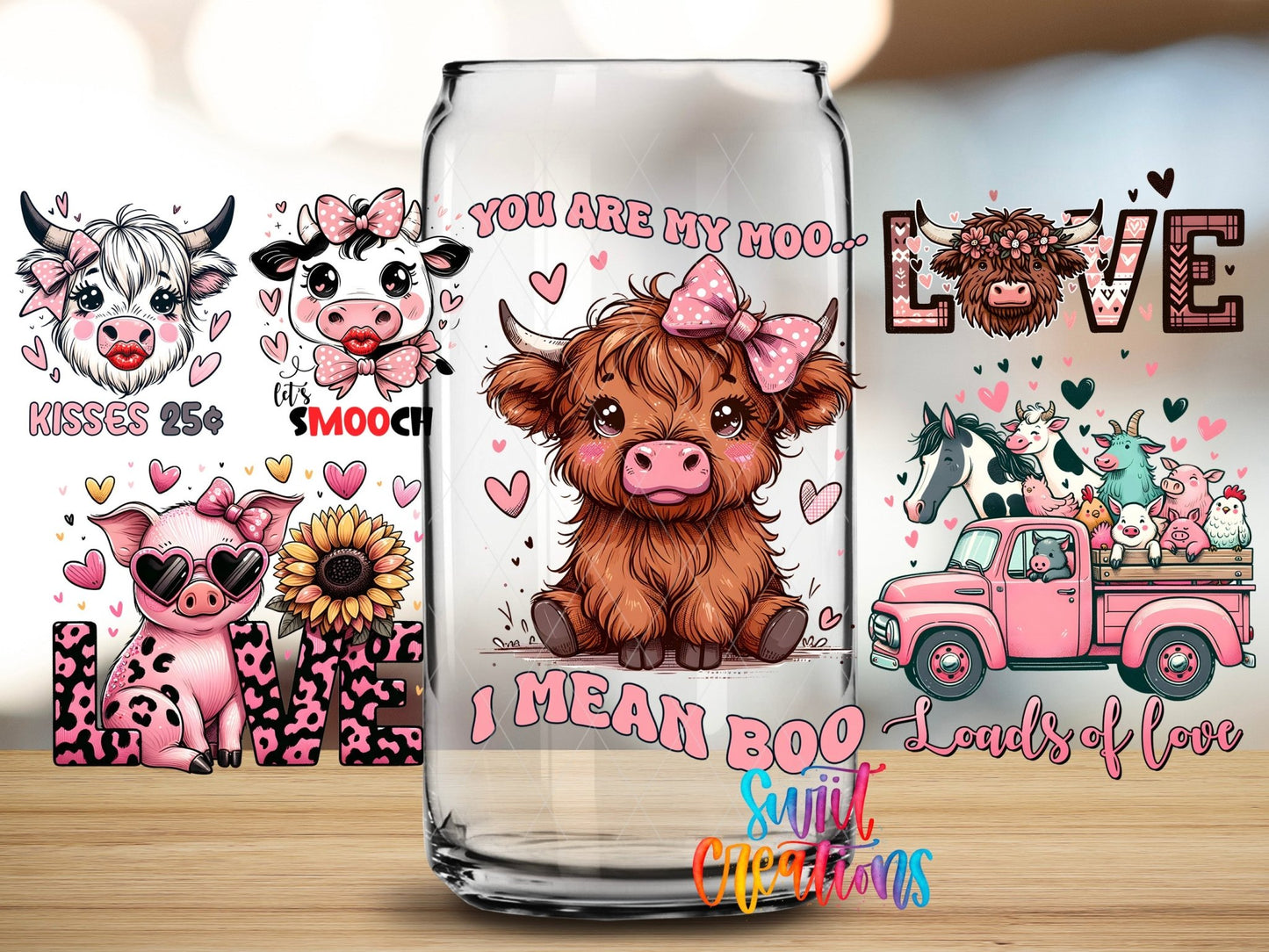 Farm Valentine UV DTF Transfer Tumbler Wrap | Highland Cow Pig Love | DTF204 - Swiit Creations