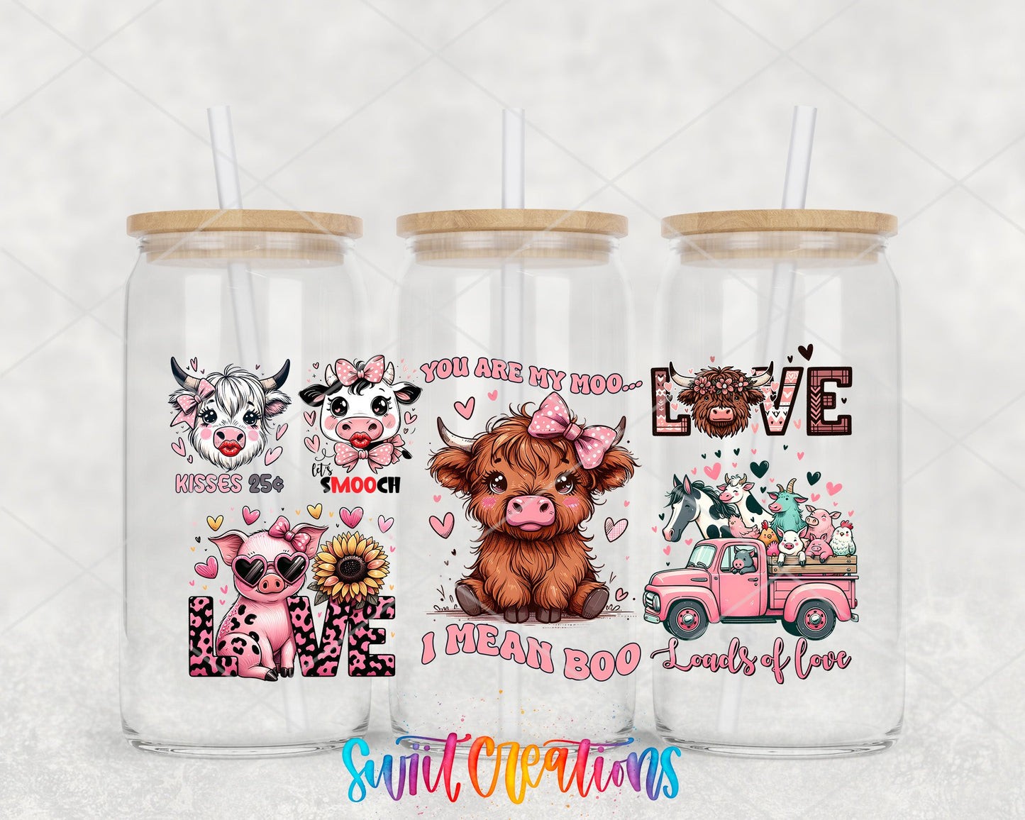 Farm Valentine UV DTF Transfer Tumbler Wrap | Highland Cow Pig Love | DTF204 - Swiit Creations