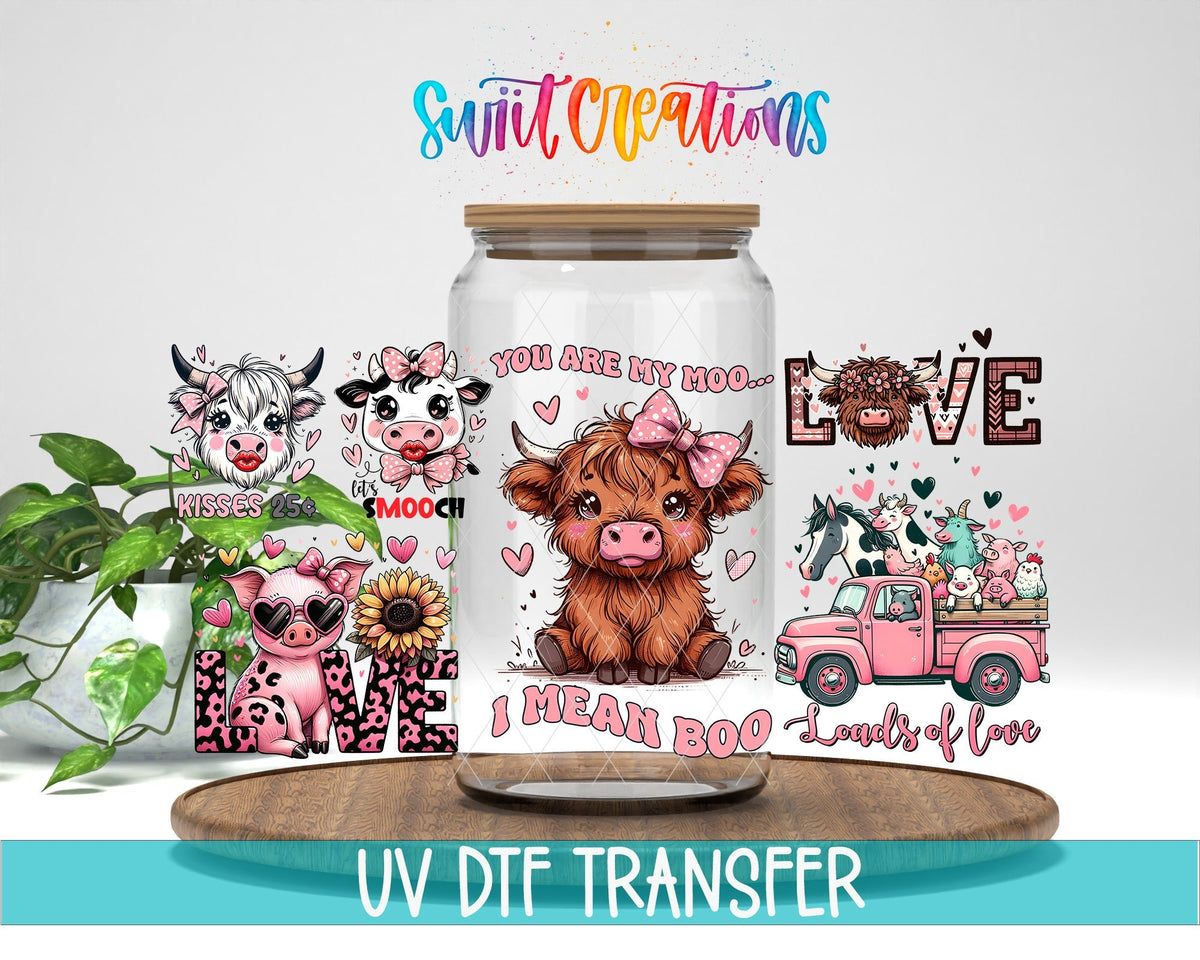 Farm Valentine UV DTF Transfer Tumbler Wrap | Highland Cow Pig Love | DTF204 - Swiit Creations