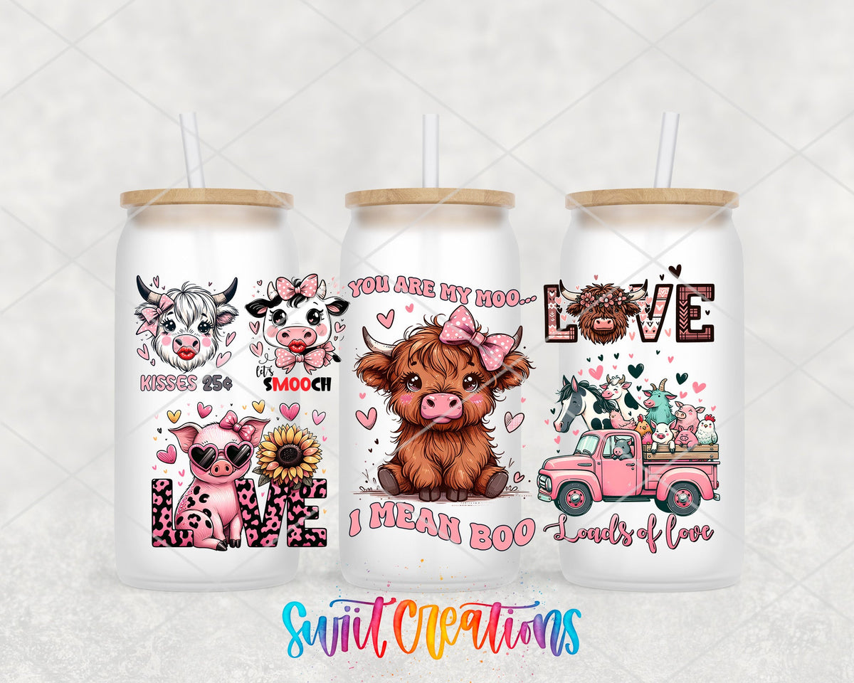 Farm Valentine UV DTF Transfer Tumbler Wrap | Highland Cow Pig Love | DTF204 - Swiit Creations