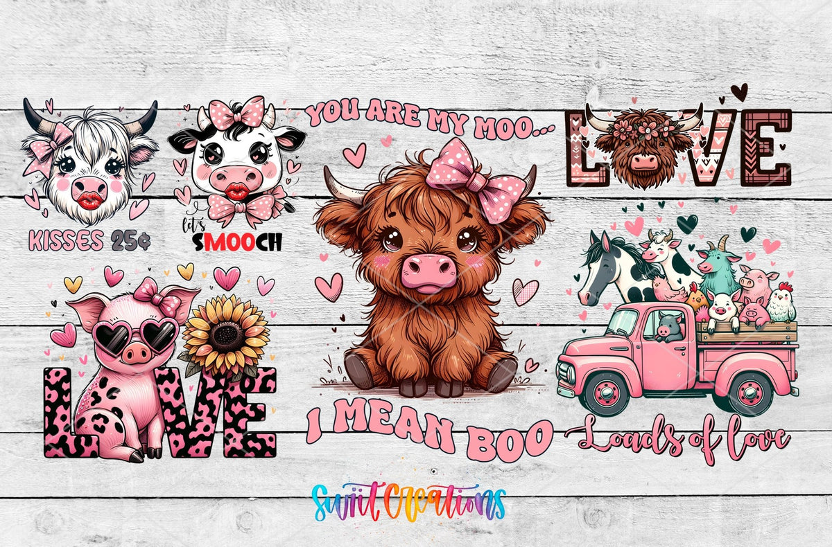 Farm Valentine UV DTF Transfer Tumbler Wrap | Highland Cow Pig Love | DTF204 - Swiit Creations