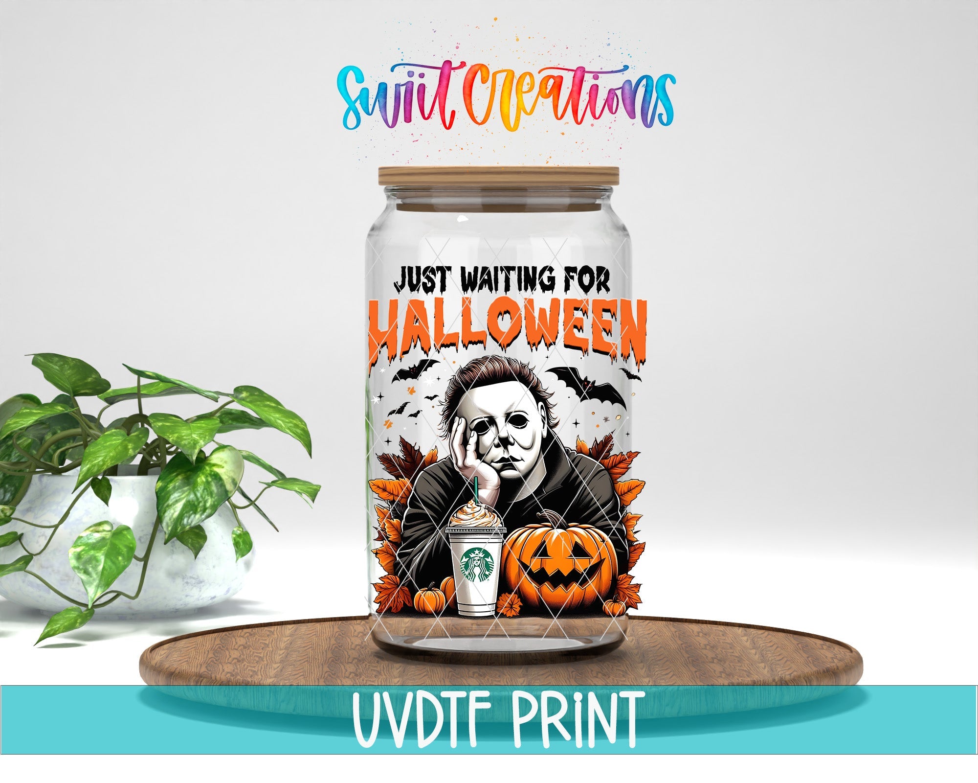 a glass jar with a picture of a person on it