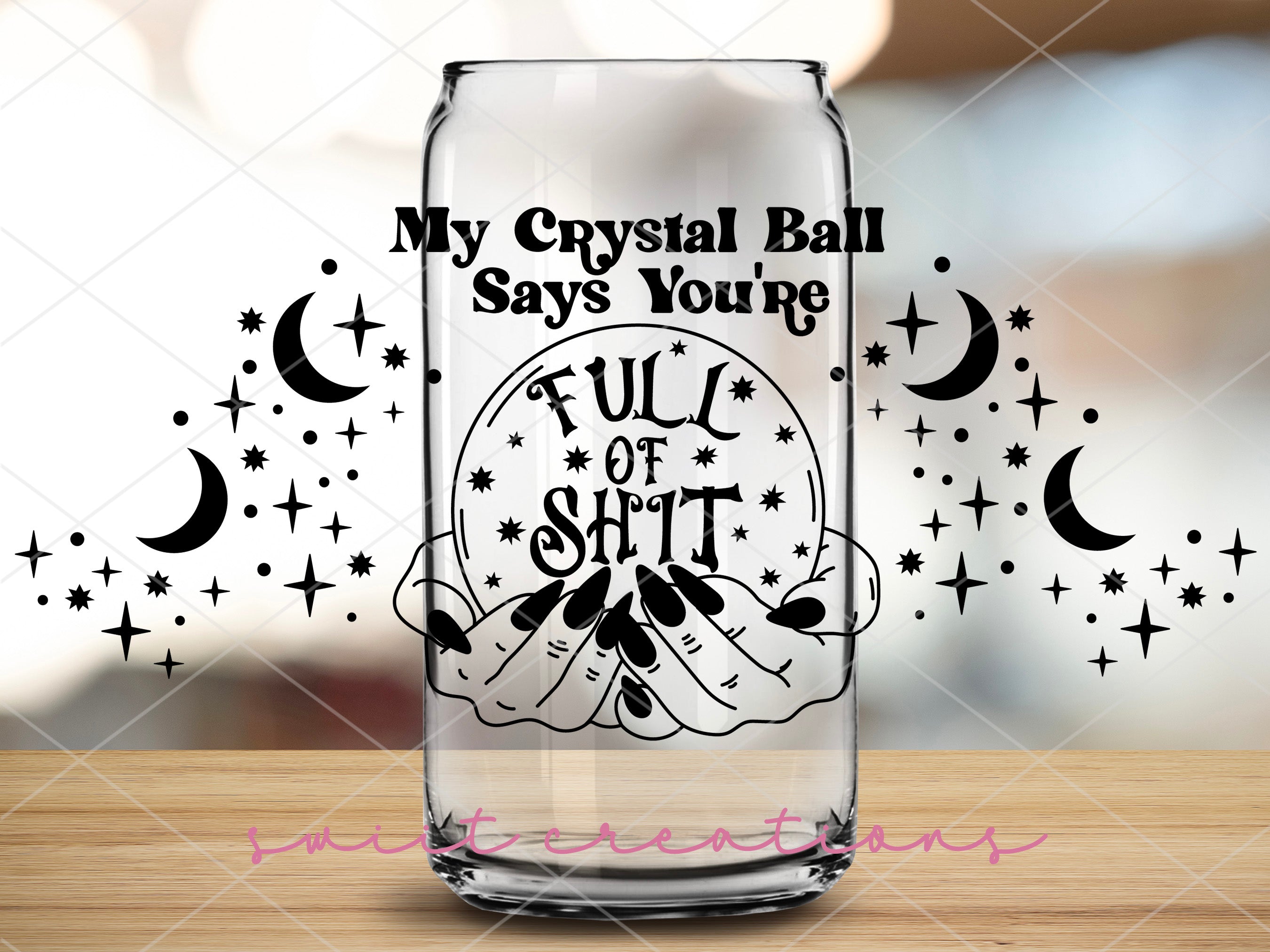 a glass with a picture of a person on it