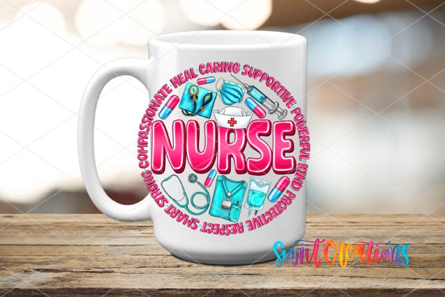 a white coffee mug with the words nurse on it