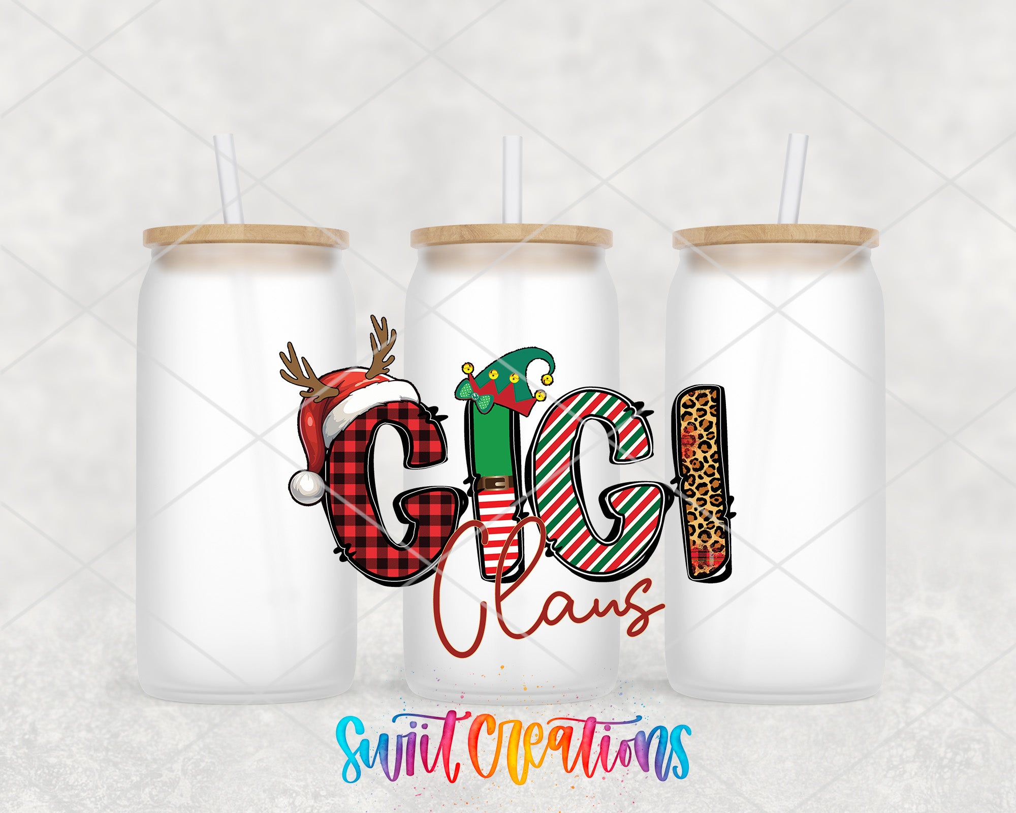 three personalized christmas tumblers with the word girl class on them