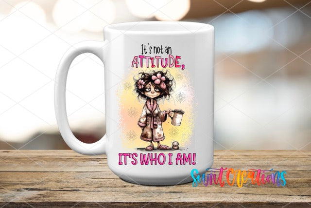 a white coffee mug with an image of a girl on it