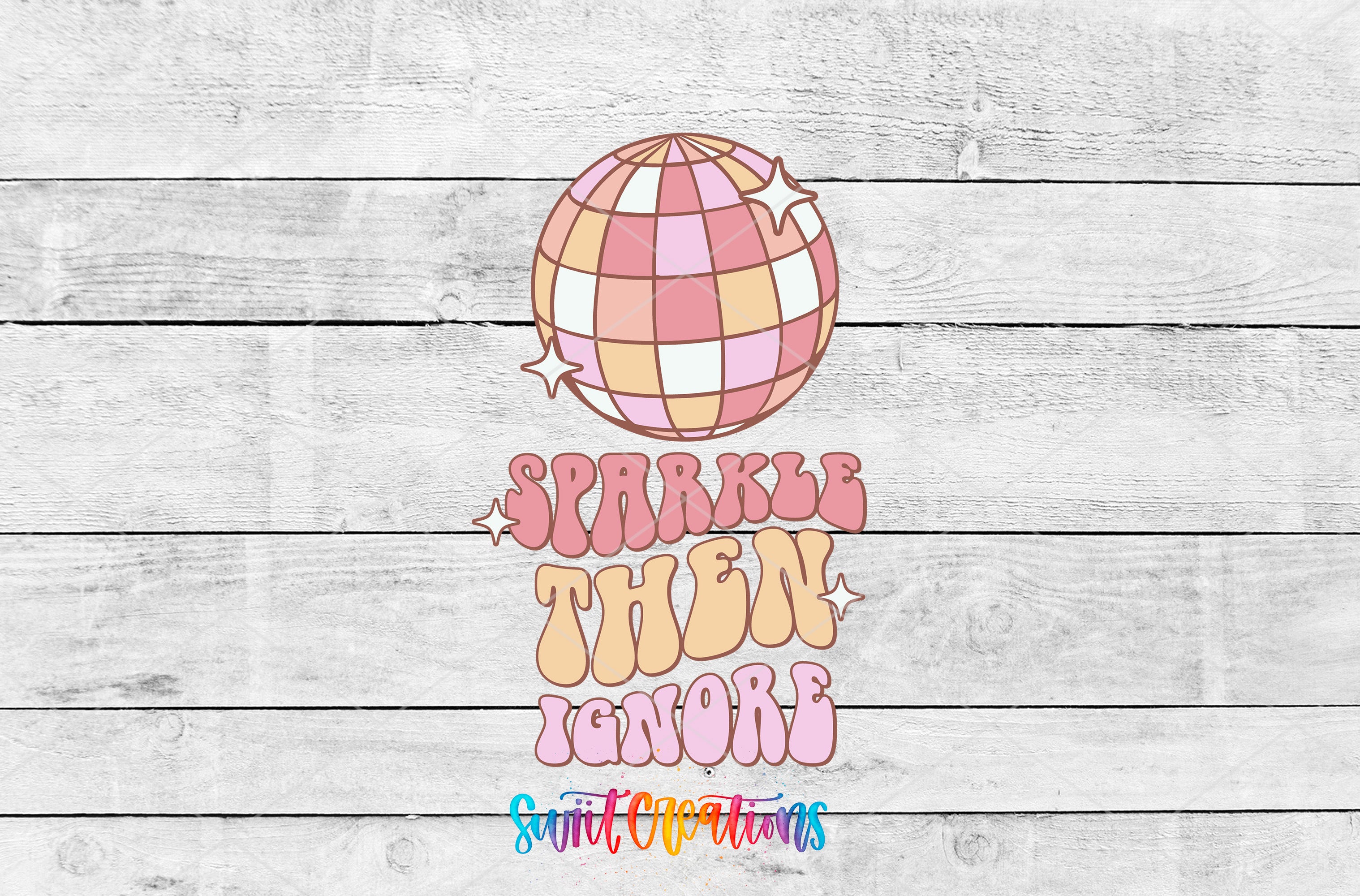 a colorful, retro-style graphic with a disco ball and the text "Sparkle then ignore" in a playful, retro font.