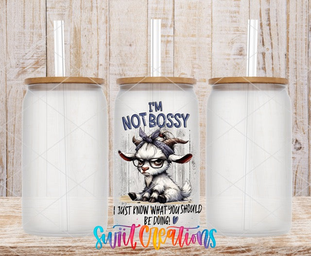 two white tumblers with the words i'm not bossy i just own