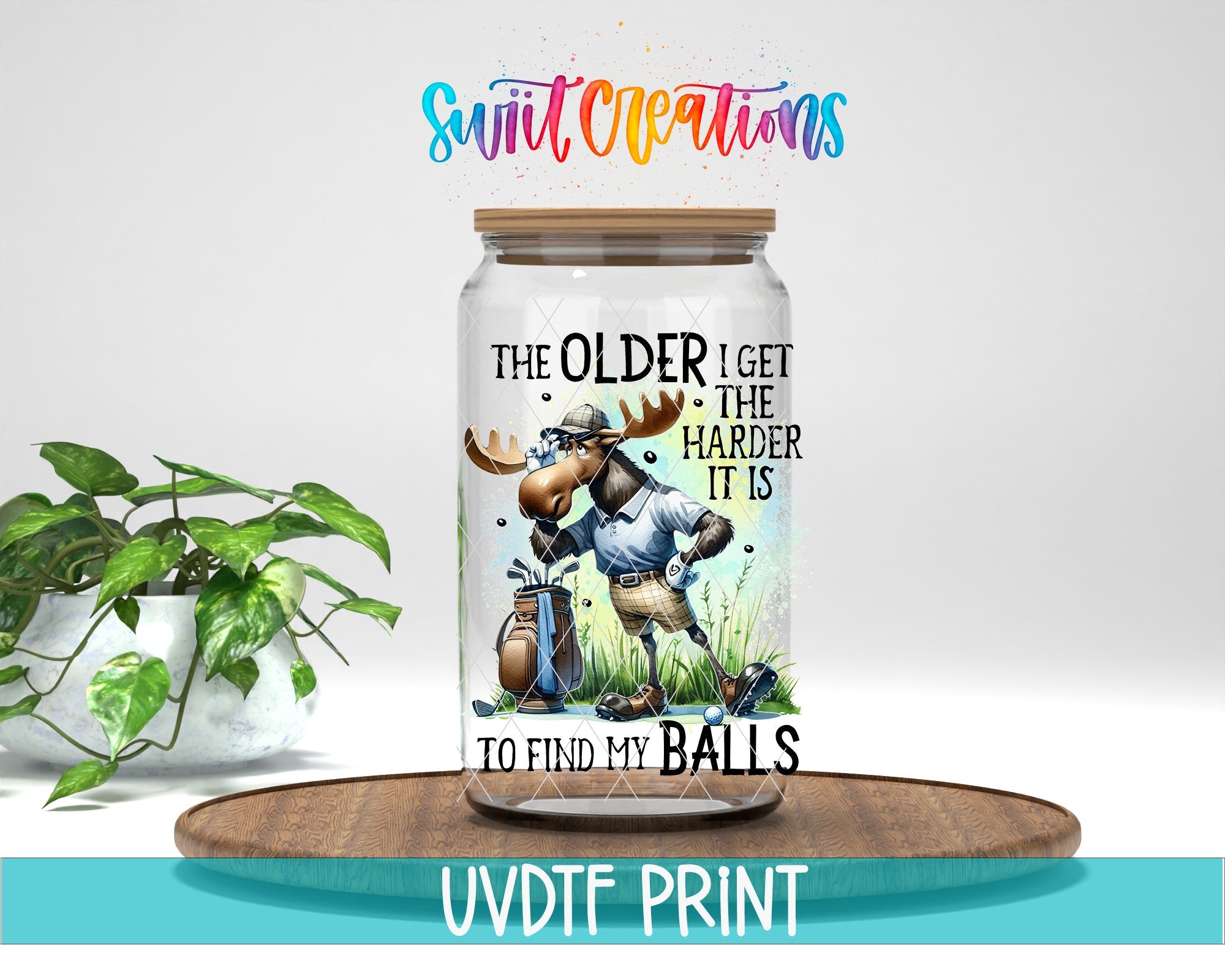 a glass jar with a picture of a man on it