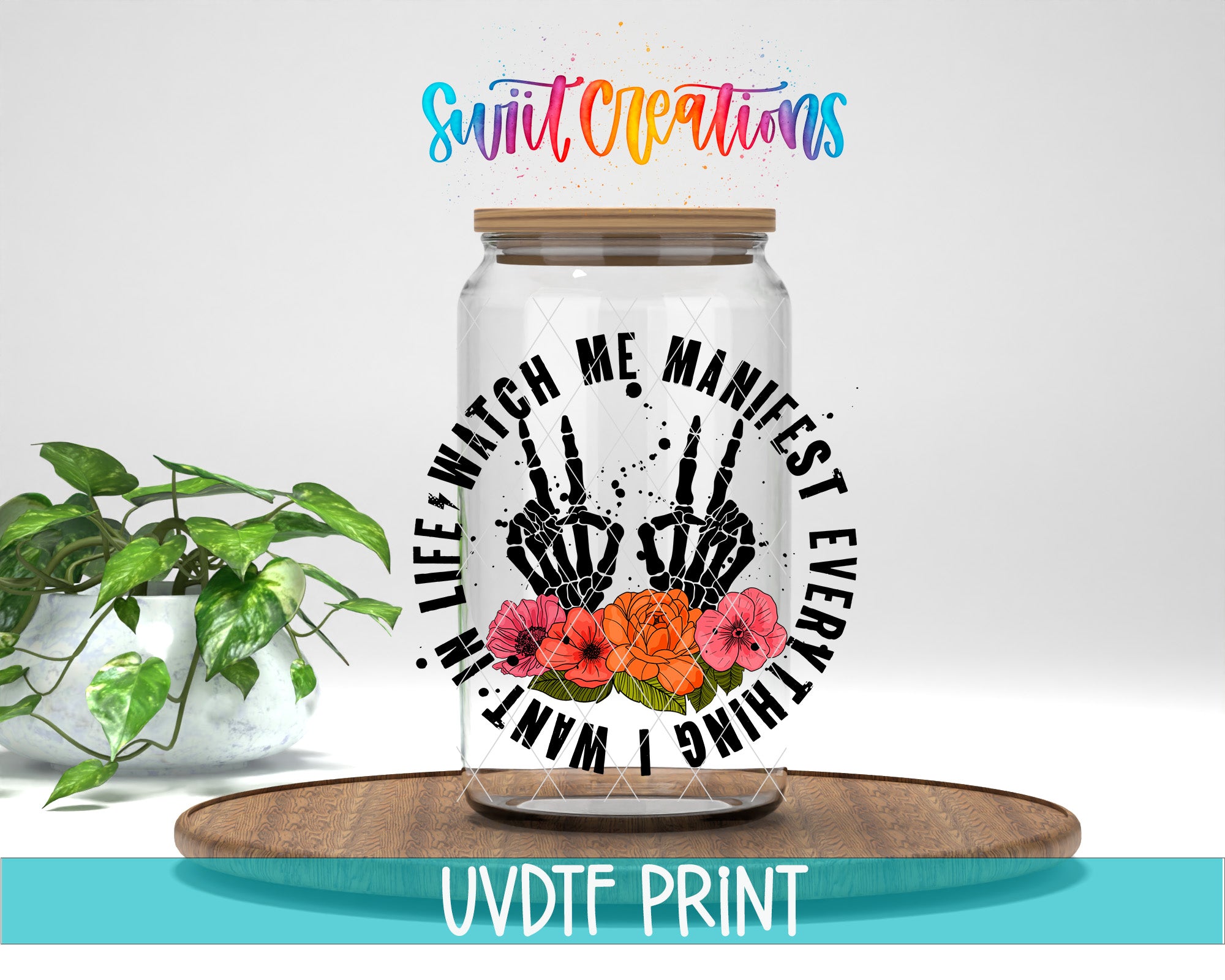 a glass jar with a hand print on it