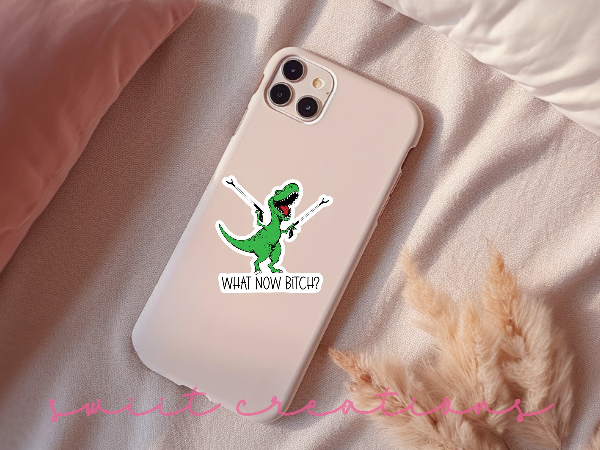 a phone case with a picture of a dinosaur on it