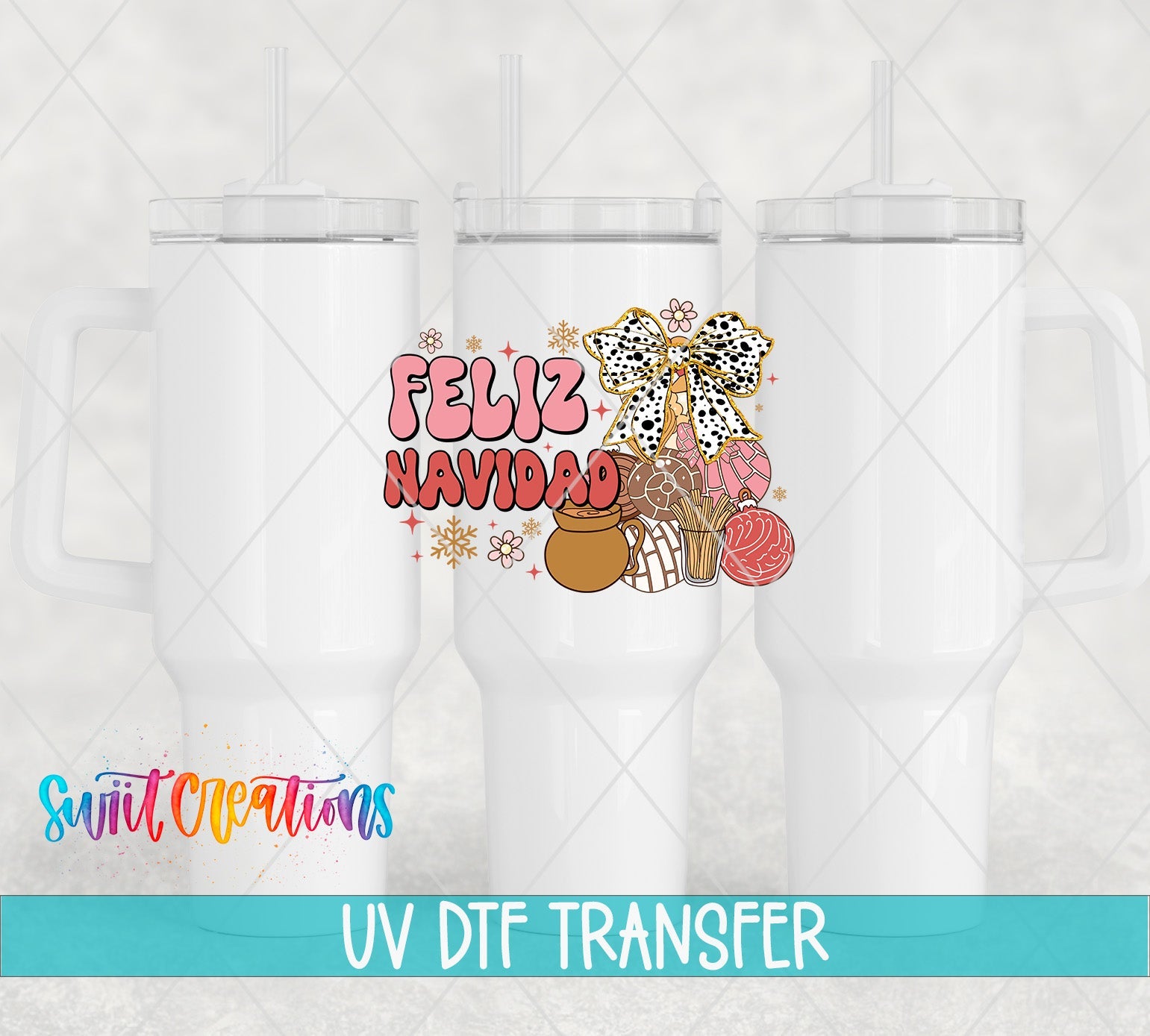Feliz Navidad Christmas Bow Pan Dulce UV DTF Cup Decal | UV1525 - Swiit Creations