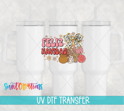 Feliz Navidad UV DTF transfer on white 40 oz tumblers